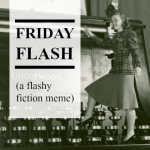 friday flash badge a lady stands on an old typewriter - for Spray by Tabitha Rayne