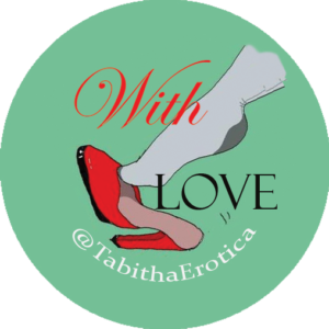 Tabitha Tayne home page logo - stockings and heels with words, With Love