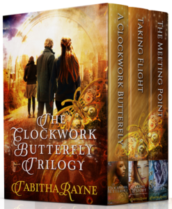 boxed set cover art for A Clockwork Butterfly trilogy by Tabitha Rayne