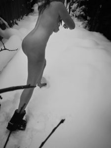 black and white running nude in the snow Tabitha Rayne