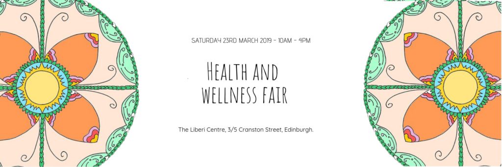 logo with orange mandala - Health and wellness fair Saturday 23rd march 10am - 4pm at the liberi centre 3/5 Cranston Street Edinburgh