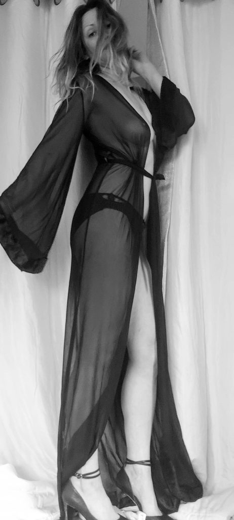 tabitha rayne in the most fablous sheer robe for sexy corner - long flowing sleeves with fur cuffs